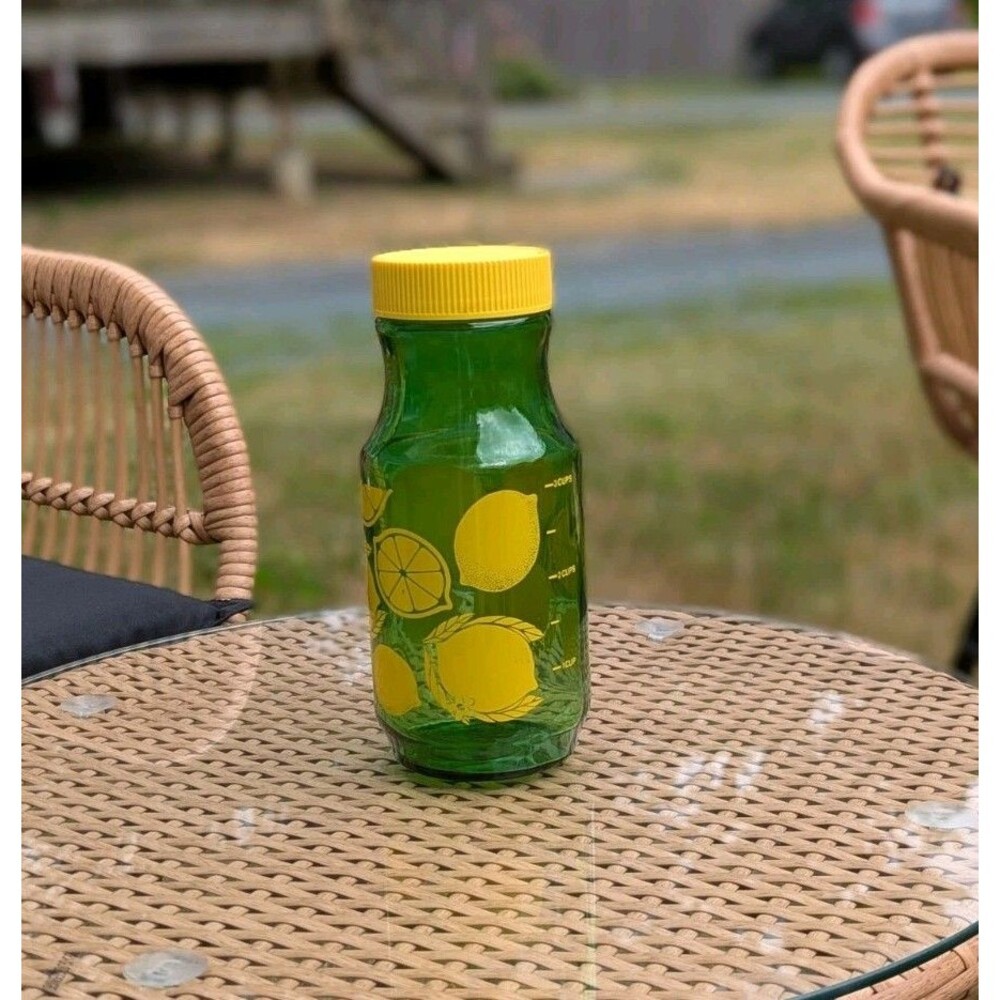 Vintage Anchor Hocking Green & Yellow Retro Lemonade Glass Pitcher Lid Carafe